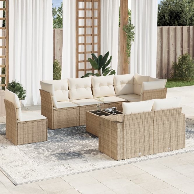 8-tlg. Garten-Sofagarnitur mit Kissen Schwarz Poly Rattan