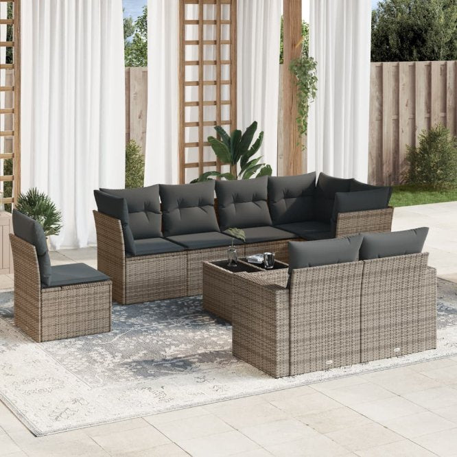 8-tlg. Garten-Sofagarnitur mit Kissen Schwarz Poly Rattan