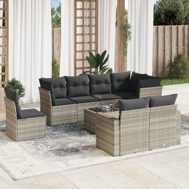 8-tlg. Garten-Sofagarnitur mit Kissen Schwarz Poly Rattan