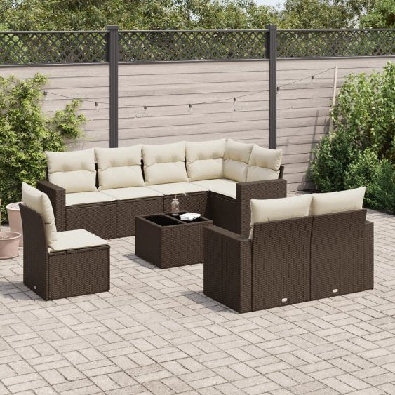 8-tlg. Garten-Sofagarnitur mit Kissen Schwarz Poly Rattan