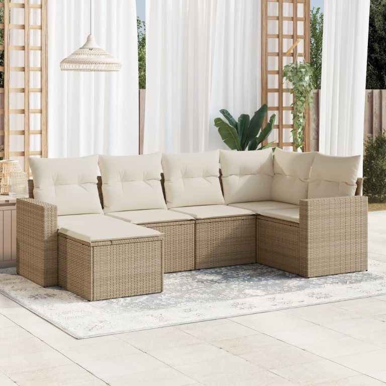 6-tlg. Garten-Sofagarnitur mit Kissen Schwarz Poly Rattan