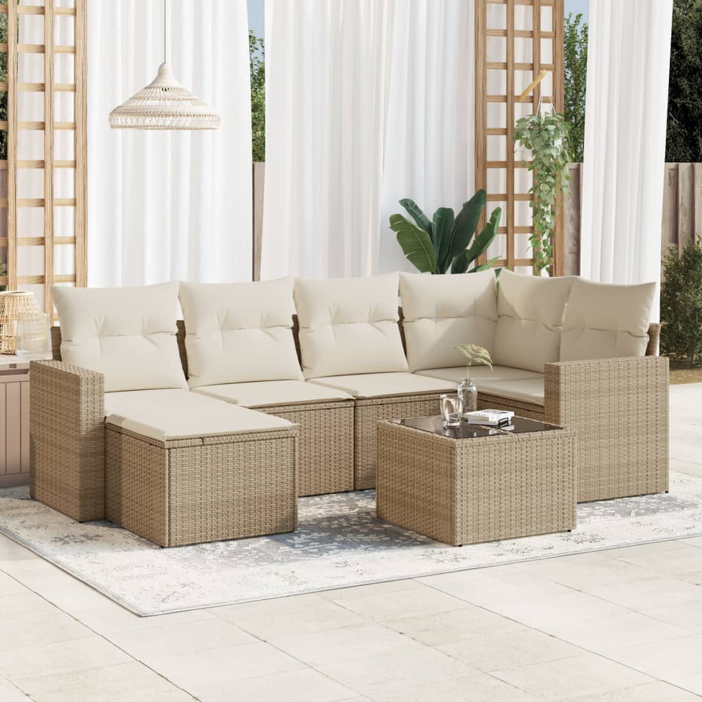 6-tlg. Garten-Sofagarnitur mit Kissen Schwarz Poly Rattan