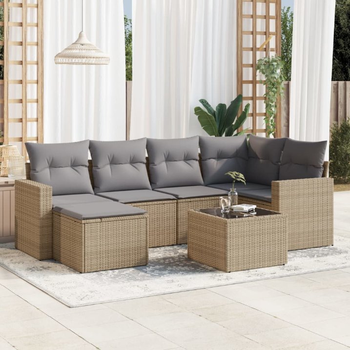 6-tlg. Garten-Sofagarnitur mit Kissen Schwarz Poly Rattan
