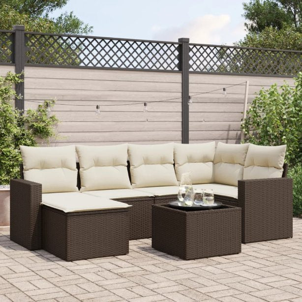 6-tlg. Garten-Sofagarnitur mit Kissen Schwarz Poly Rattan