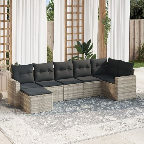 7-tlg. Garten-Sofagarnitur mit Kissen Schwarz Poly Rattan