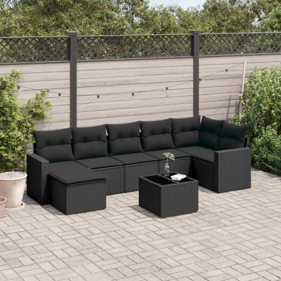 7-tlg. Garten-Sofagarnitur mit Kissen Schwarz Poly Rattan