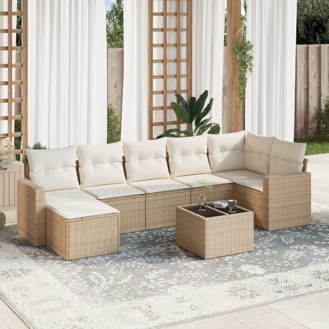 7-tlg. Garten-Sofagarnitur mit Kissen Schwarz Poly Rattan