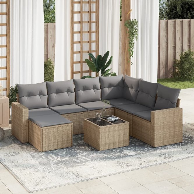 7-tlg. Garten-Sofagarnitur mit Kissen Schwarz Poly Rattan
