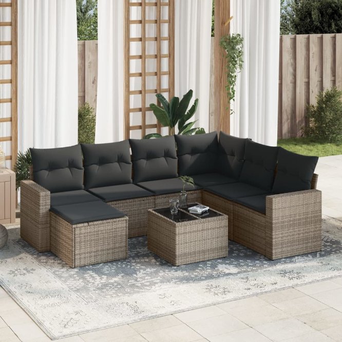 7-tlg. Garten-Sofagarnitur mit Kissen Schwarz Poly Rattan