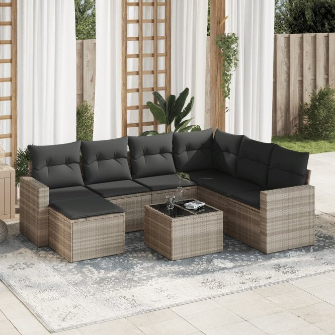 7-tlg. Garten-Sofagarnitur mit Kissen Schwarz Poly Rattan