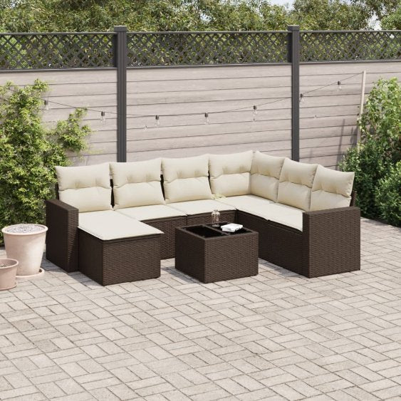 7-tlg. Garten-Sofagarnitur mit Kissen Schwarz Poly Rattan