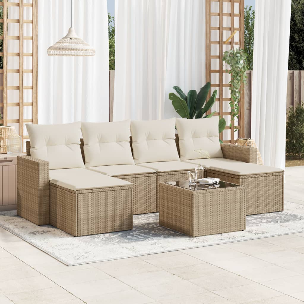 6-tlg. Garten-Sofagarnitur mit Kissen Schwarz Poly Rattan