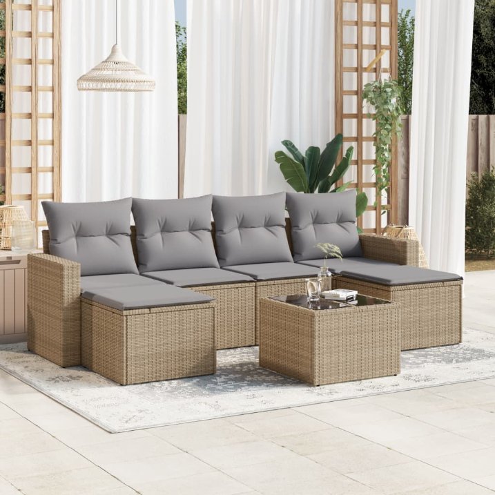 6-tlg. Garten-Sofagarnitur mit Kissen Schwarz Poly Rattan