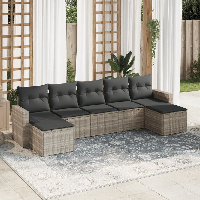 7-tlg. Garten-Sofagarnitur mit Kissen Schwarz Poly Rattan