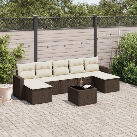 7-tlg. Garten-Sofagarnitur mit Kissen Schwarz Poly Rattan