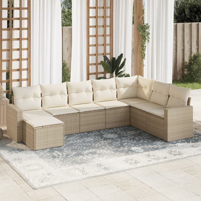 8-tlg. Garten-Sofagarnitur mit Kissen Schwarz Poly Rattan