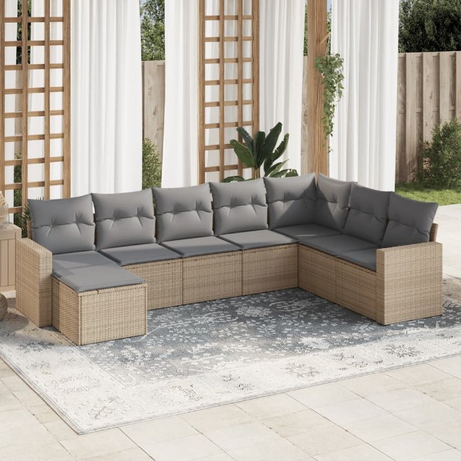 8-tlg. Garten-Sofagarnitur mit Kissen Schwarz Poly Rattan