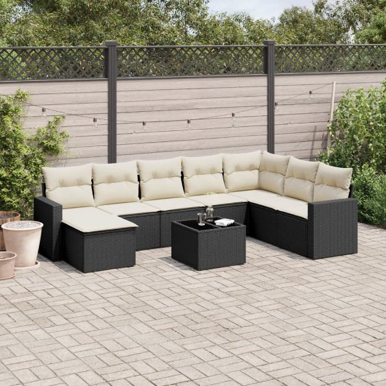 8-tlg. Garten-Sofagarnitur mit Kissen Schwarz Poly Rattan