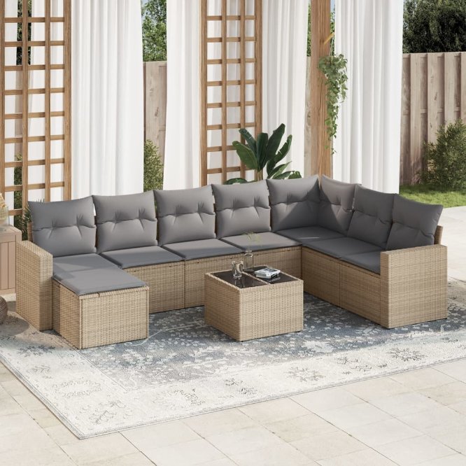 8-tlg. Garten-Sofagarnitur mit Kissen Schwarz Poly Rattan
