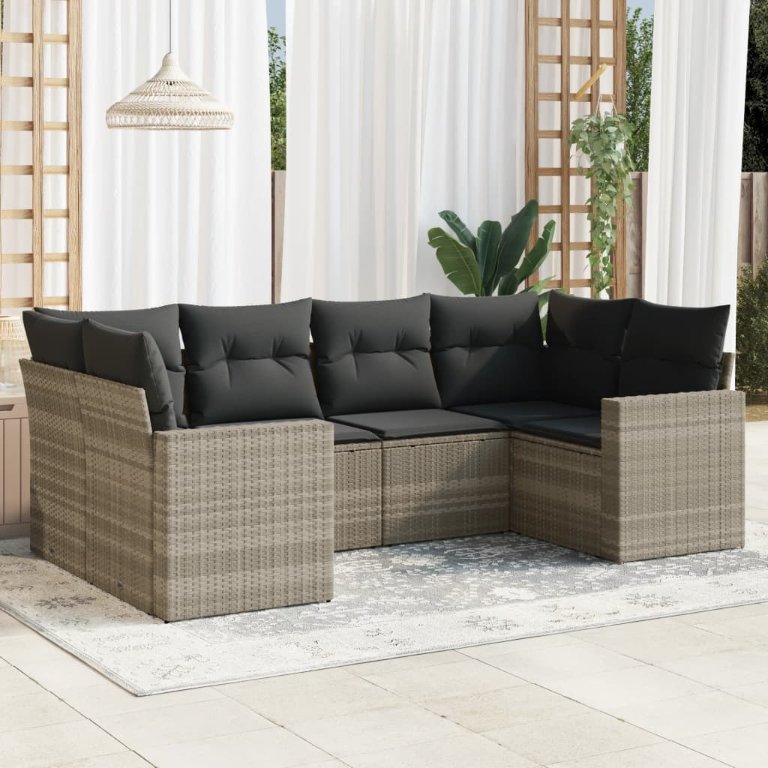 6-tlg. Garten-Sofagarnitur mit Kissen Schwarz Poly Rattan