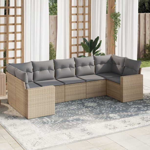 7-tlg. Garten-Sofagarnitur mit Kissen Schwarz Poly Rattan