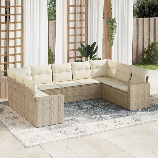 9-tlg. Garten-Sofagarnitur mit Kissen Schwarz Poly Rattan