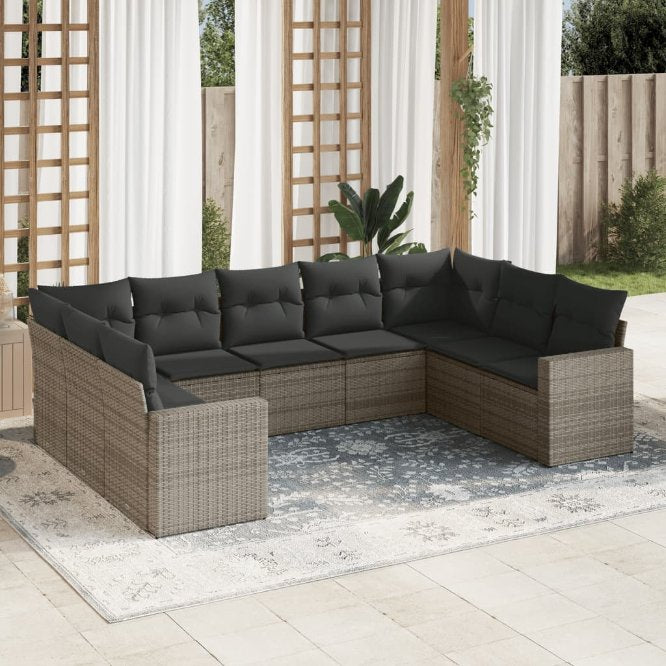 9-tlg. Garten-Sofagarnitur mit Kissen Schwarz Poly Rattan