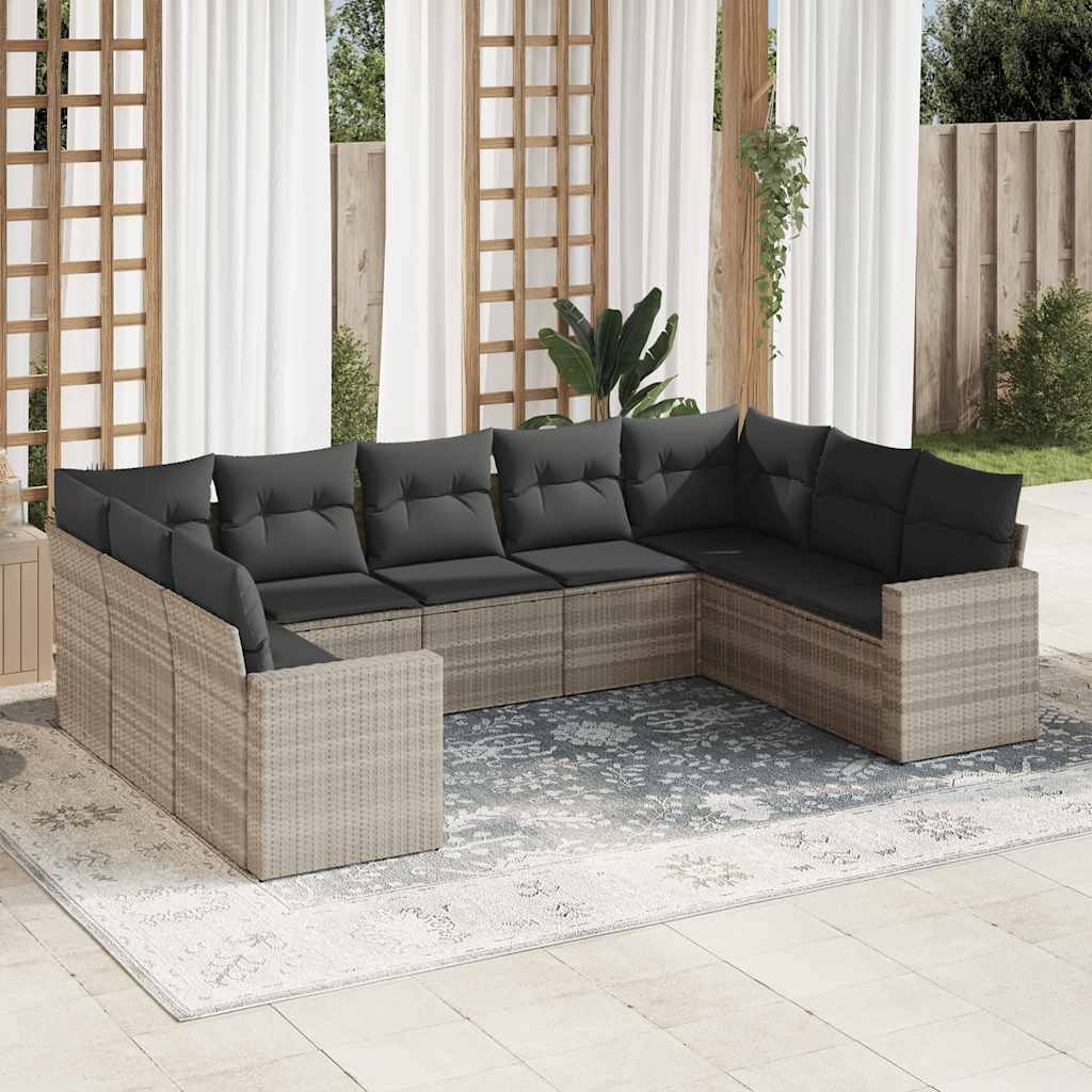9-tlg. Garten-Sofagarnitur mit Kissen Schwarz Poly Rattan