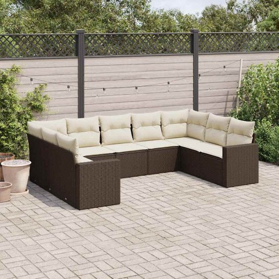9-tlg. Garten-Sofagarnitur mit Kissen Schwarz Poly Rattan