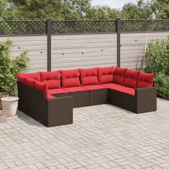 9-tlg. Garten-Sofagarnitur mit Kissen Grau Poly Rattan