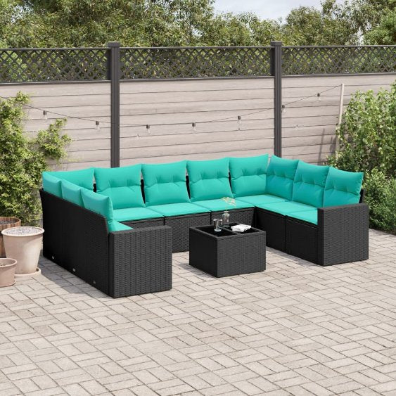 9-tlg. Garten-Sofagarnitur mit Kissen Grau Poly Rattan