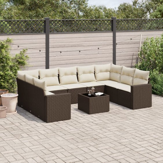9-tlg. Garten-Sofagarnitur mit Kissen Schwarz Poly Rattan