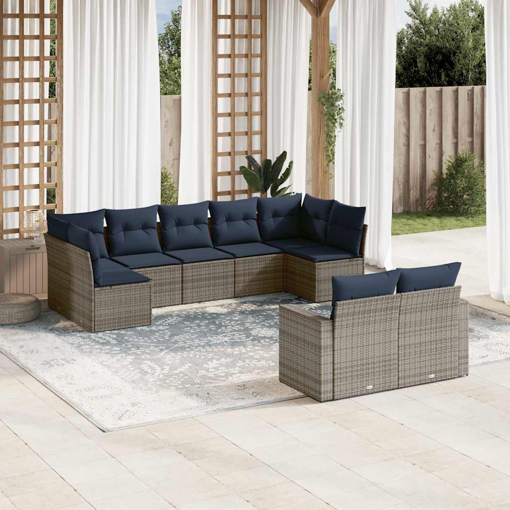 9-tlg. Garten-Sofagarnitur mit Kissen Schwarz Poly Rattan