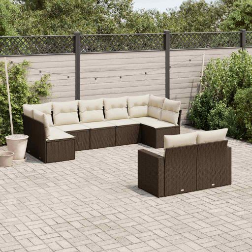 9-tlg. Garten-Sofagarnitur mit Kissen Schwarz Poly Rattan