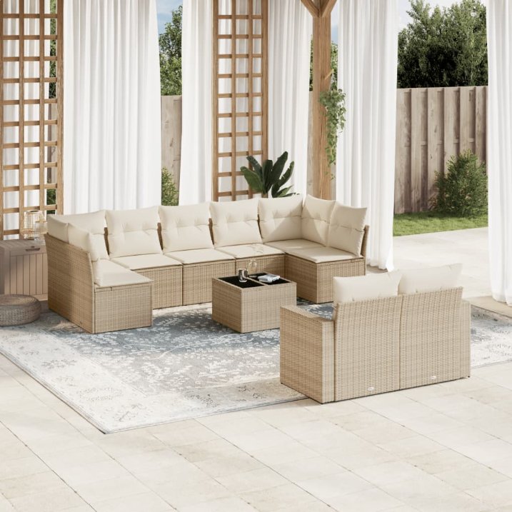 9-tlg. Garten-Sofagarnitur mit Kissen Schwarz Poly Rattan