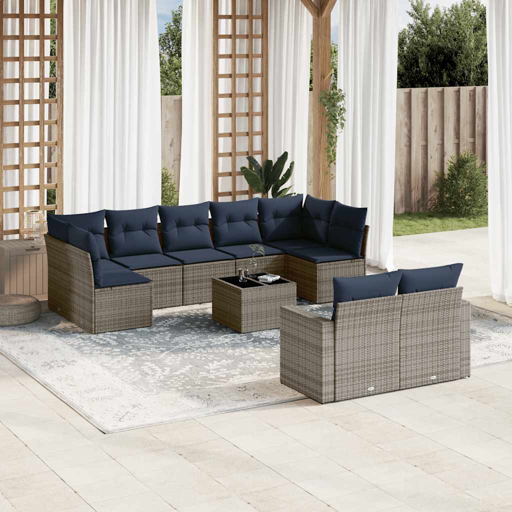 9-tlg. Garten-Sofagarnitur mit Kissen Schwarz Poly Rattan