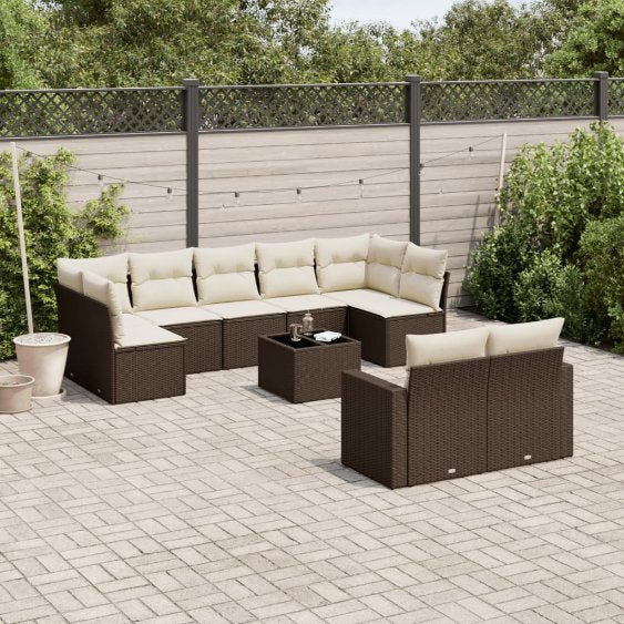 9-tlg. Garten-Sofagarnitur mit Kissen Schwarz Poly Rattan