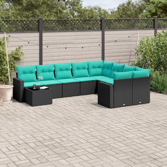 vidaXL 10-tlg. Garten-Sofagarnitur mit Kissen Schwarz Poly Rattan
