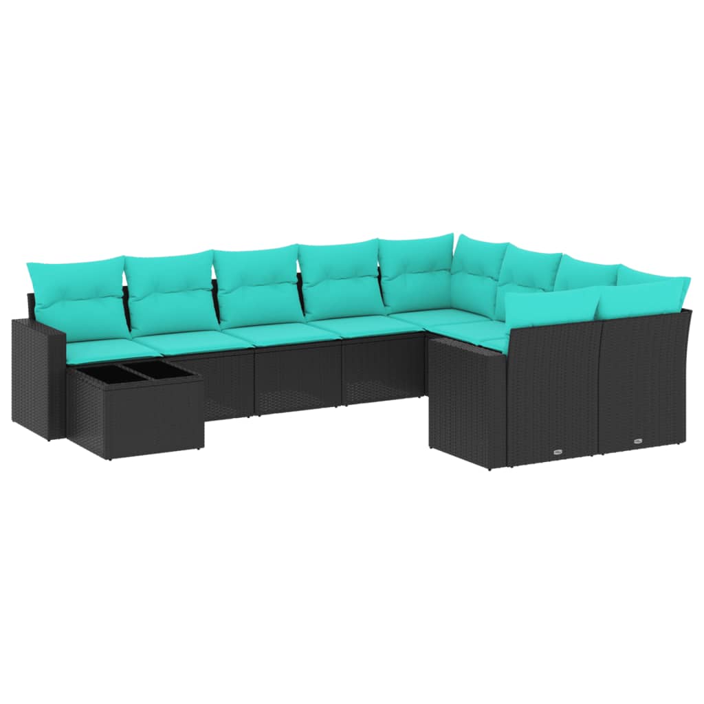 vidaXL 10-tlg. Garten-Sofagarnitur mit Kissen Schwarz Poly Rattan