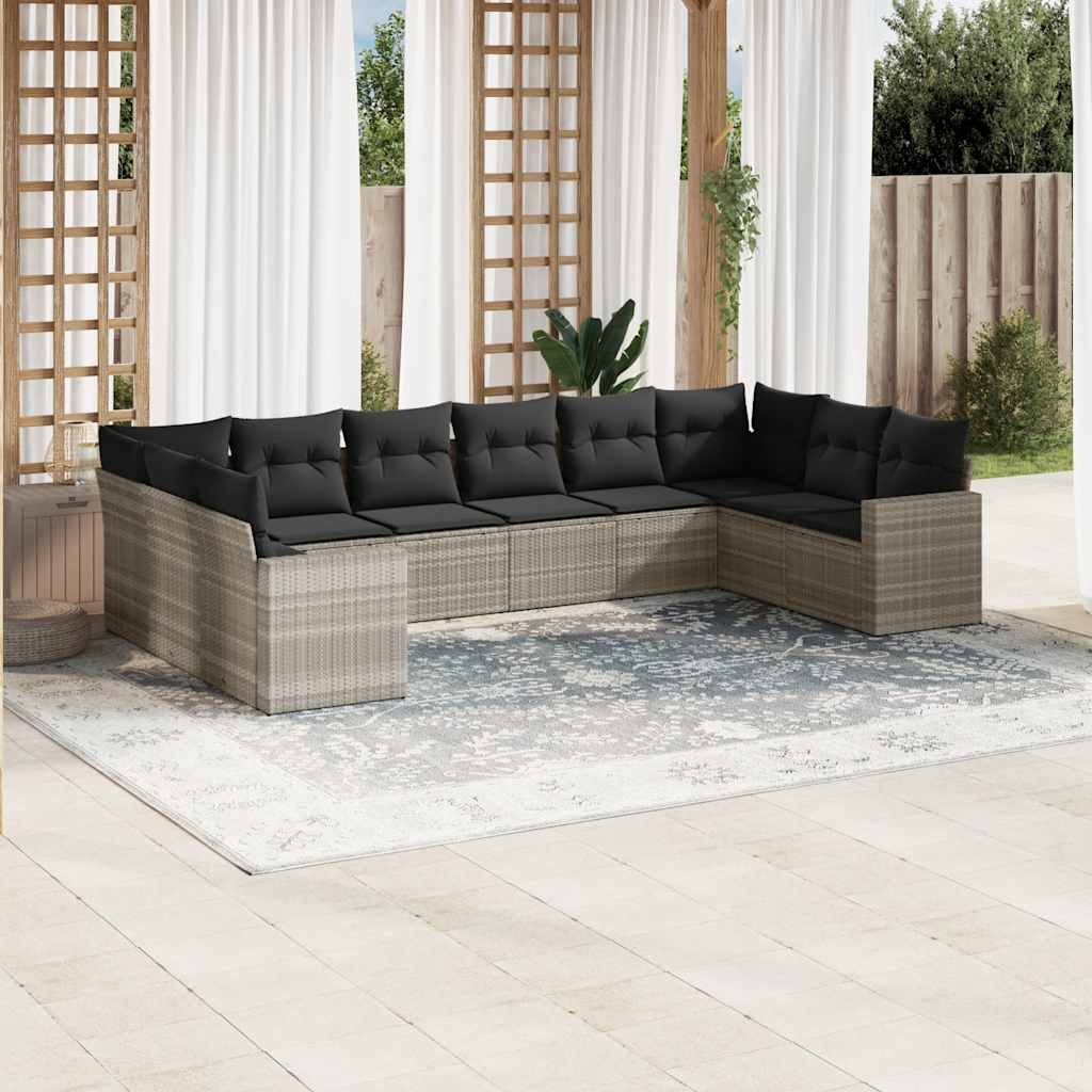 vidaXL 10-tlg. Garten-Sofagarnitur mit Kissen Schwarz Poly Rattan