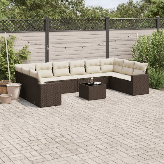 vidaXL 10-tlg. Garten-Sofagarnitur mit Kissen Schwarz Poly Rattan
