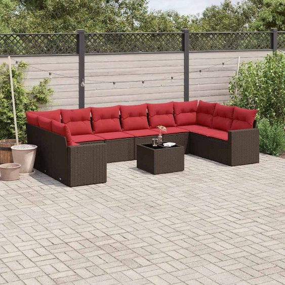 vidaXL 10-tlg. Garten-Sofagarnitur mit Kissen Schwarz Poly Rattan