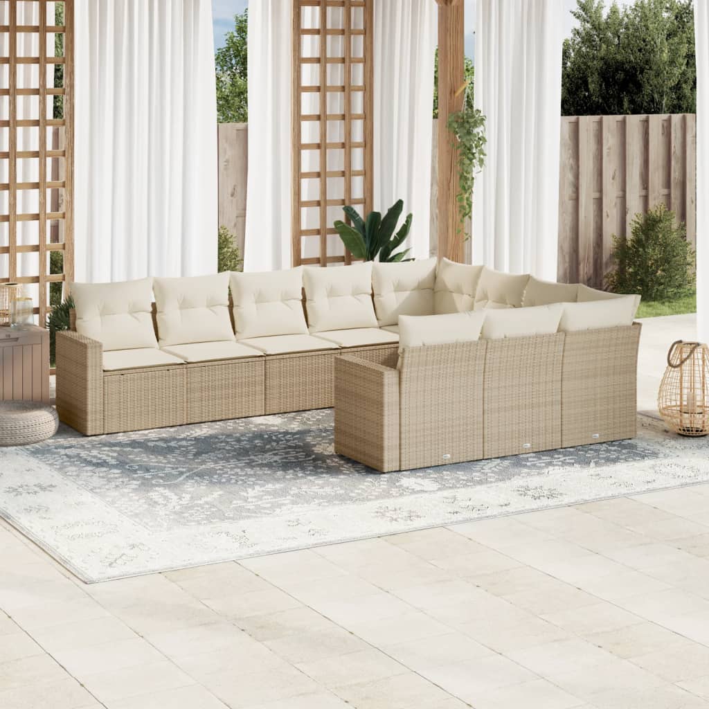 vidaXL 10-tlg. Garten-Sofagarnitur mit Kissen Schwarz Poly Rattan