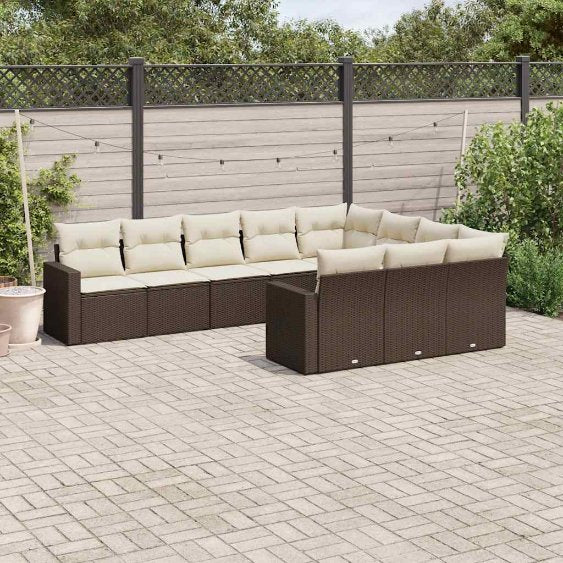 vidaXL 10-tlg. Garten-Sofagarnitur mit Kissen Schwarz Poly Rattan