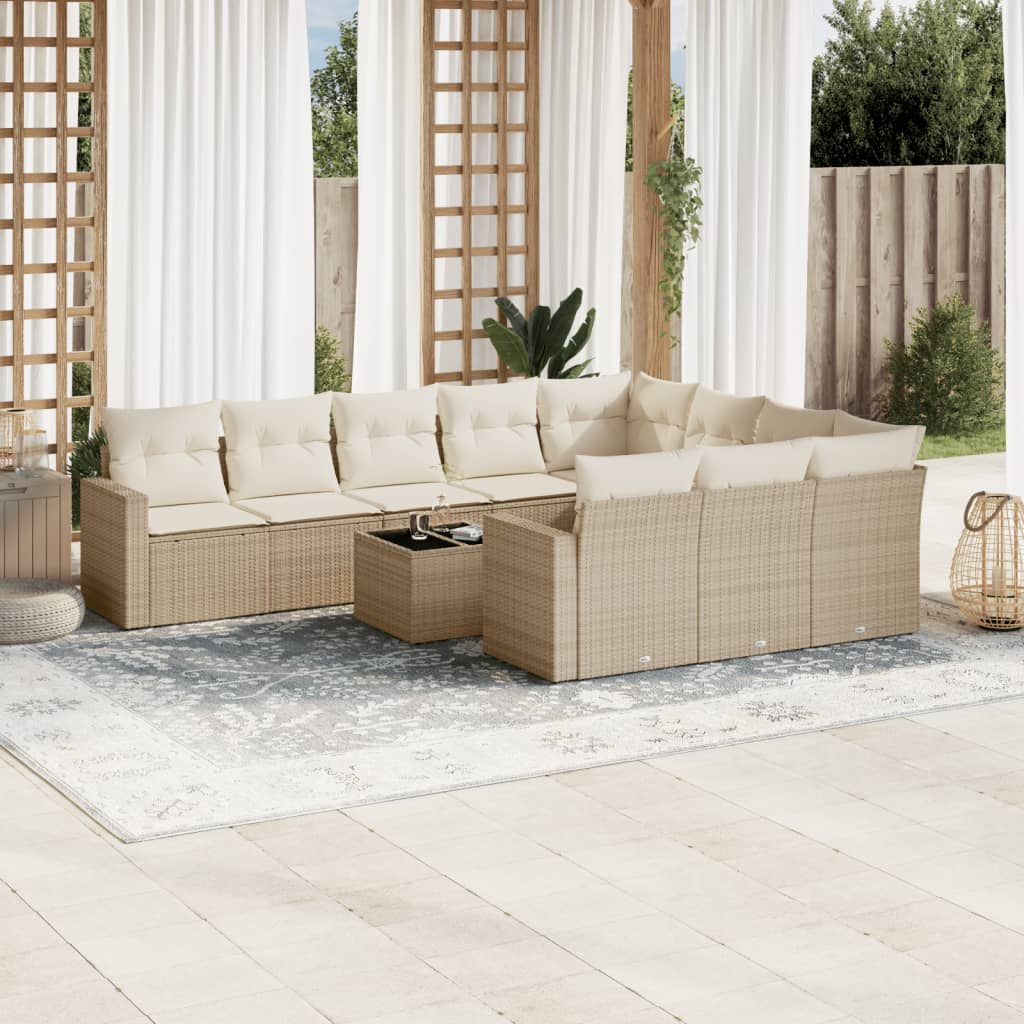 vidaXL 10-tlg. Garten-Sofagarnitur mit Kissen Schwarz Poly Rattan