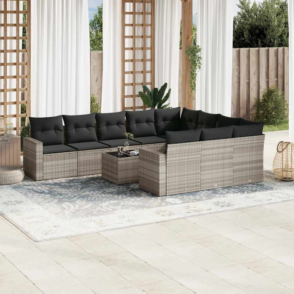 vidaXL 10-tlg. Garten-Sofagarnitur mit Kissen Schwarz Poly Rattan