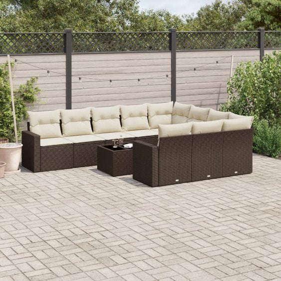 vidaXL 10-tlg. Garten-Sofagarnitur mit Kissen Schwarz Poly Rattan
