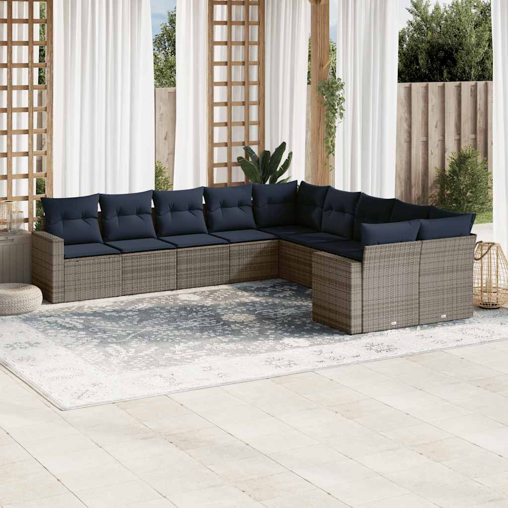 vidaXL 10-tlg. Garten-Sofagarnitur mit Kissen Schwarz Poly Rattan