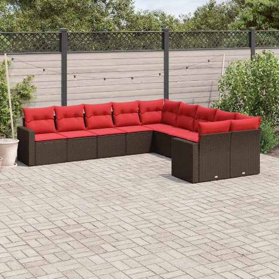vidaXL 10-tlg. Garten-Sofagarnitur mit Kissen Schwarz Poly Rattan