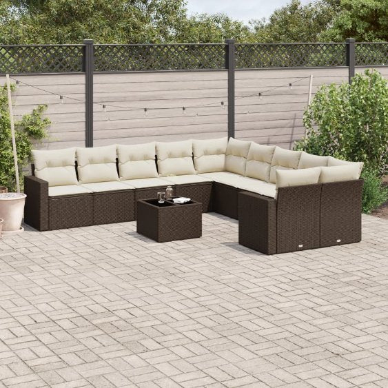 vidaXL 10-tlg. Garten-Sofagarnitur mit Kissen Schwarz Poly Rattan